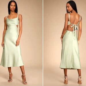 LULU's Prom Wedding Bridesmaid Sexy Satin Asymmetrical Elegant Midi Dress